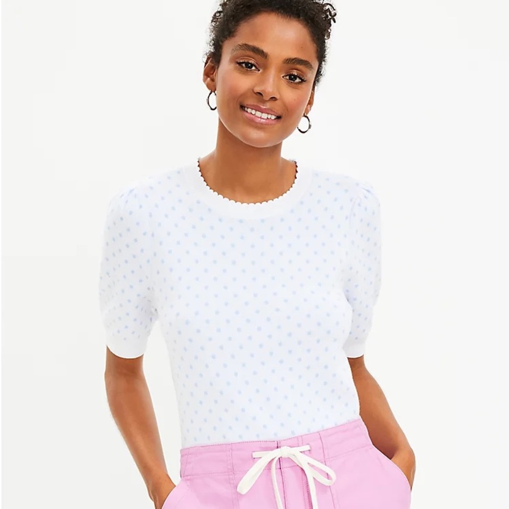 LOFT Pindot Scalloped Sweater Tee, large,